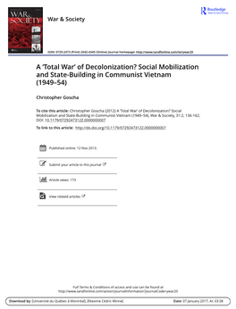 A 'Total War' of Decolonization? Social Mobilization and State-Building In