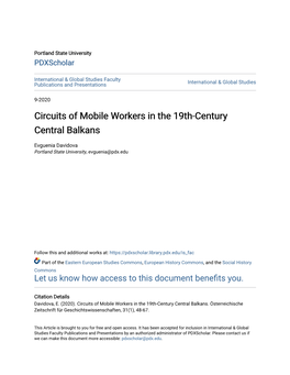 Circuits of Mobile Workers in the 19Th-Century Central Balkans