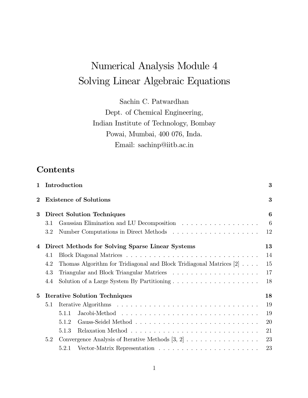 Numerical Analysis Module 4 Solving Linear Algebraic Equations