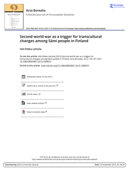 Second World War As a Trigger for Transcultural Changes Among Sámi People in Finland