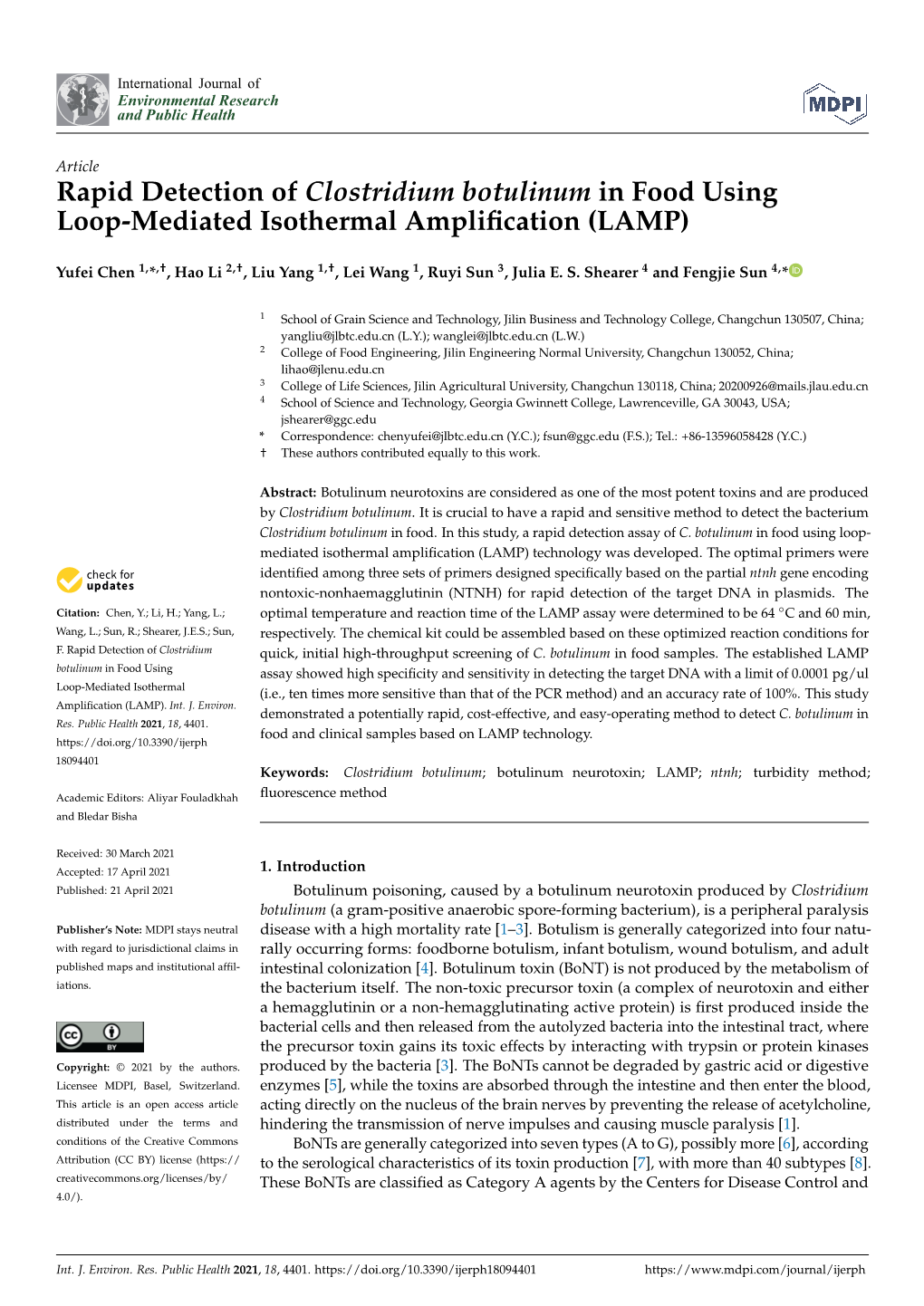 Rapid Detection of Clostridium Botulinum in Food Using Loop-Mediated Isothermal Ampliﬁcation (LAMP)