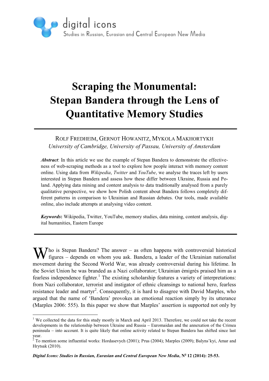 Stepan Bandera Through the Lens of Quantitative Memory Studies