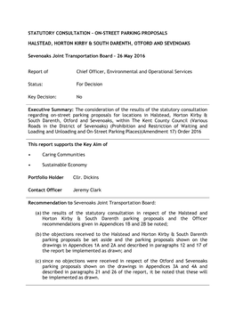 Statutory Consultation - On-Street Parking Proposals