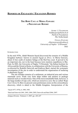 The Rope Cave at Mersa Gawasis: a Preliminary Report