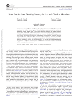 Score One for Jazz: Working Memory in Jazz and Classical Musicians