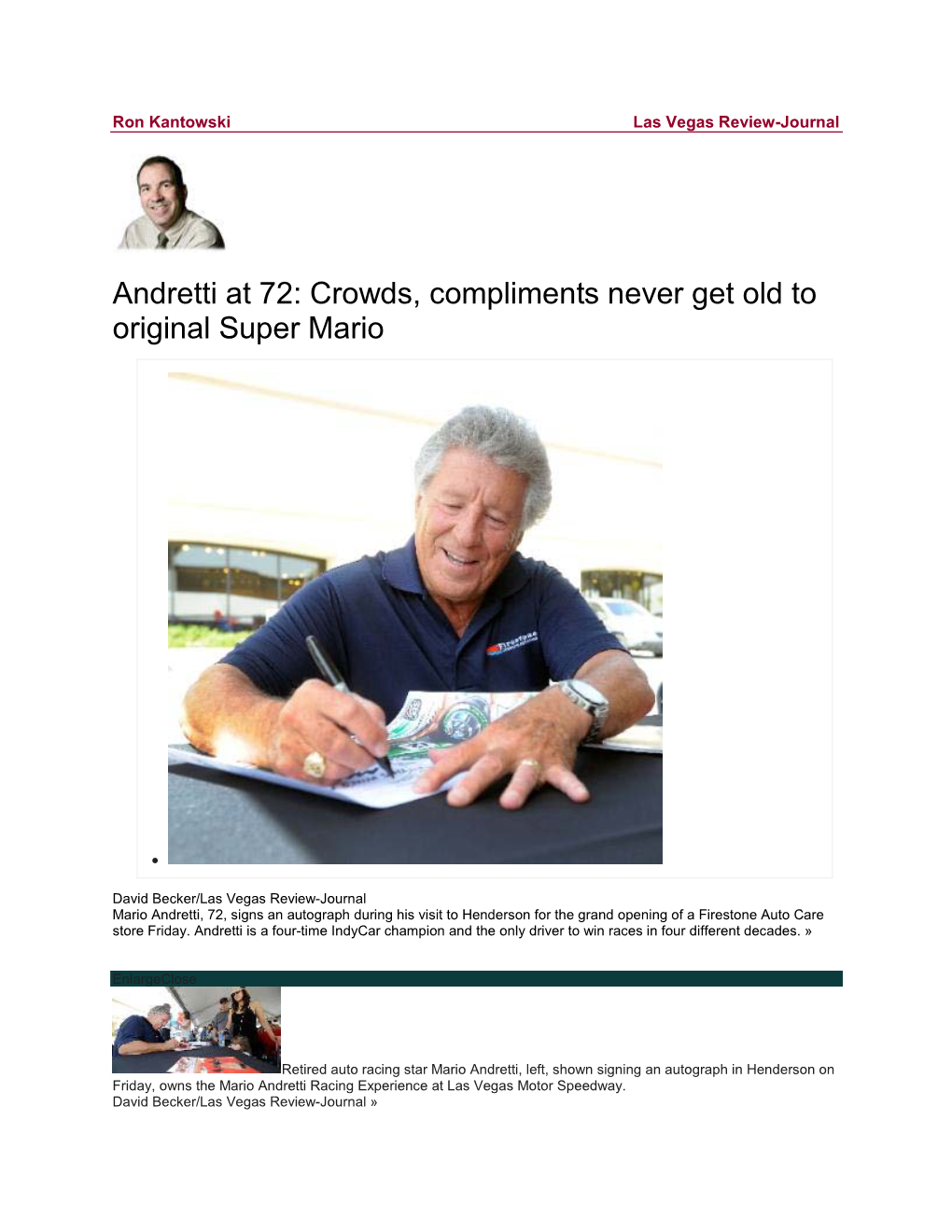 Andretti at 72: Crowds, Compliments Never Get Old to Original Super Mario