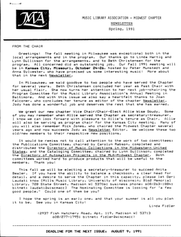 MIDWEST CHAPTER NEWSLETTER Spring, 1991