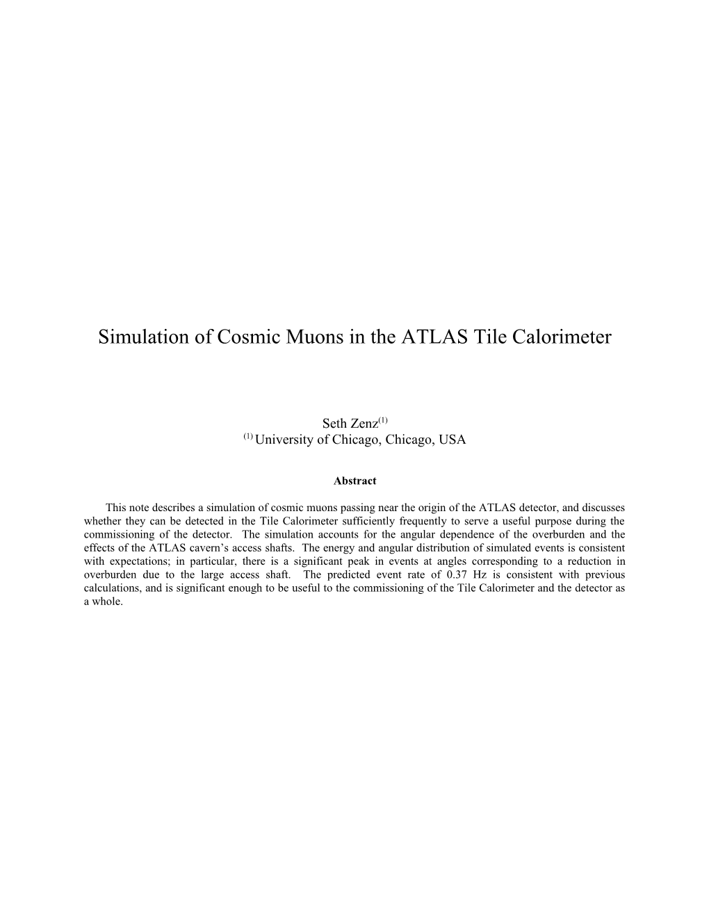 Simulation of Cosmic Muons in the ATLAS Tile Calorimeter