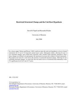Restricted Structural Change and the Unit Root Hypothesis