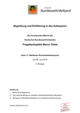 Begrüßung Und Einführung in Das Kolloquium