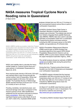 NASA Measures Tropical Cyclone Nora's Flooding Rains in Queensland 27 March 2018