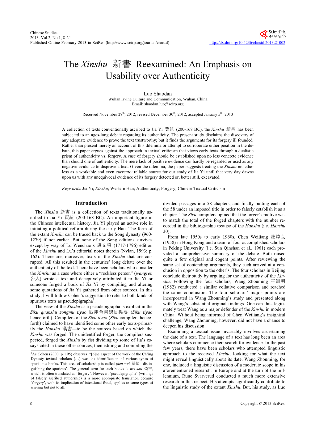 Xinshu 新書 Reexamined: an Emphasis on Usability Over Authenticity