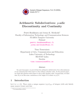 Arithmetic Subderivatives: P-Adic Discontinuity and Continuity