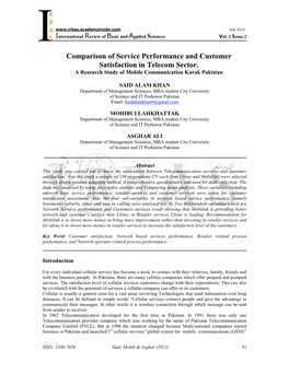 Comparison of Service Performance and Customer Satisfaction in Telecom Sector