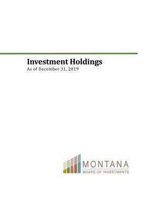 Investment Holdings As of December 31, 2019