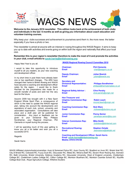 WAGS NEWS Welcome to the January 2010 Newsletter