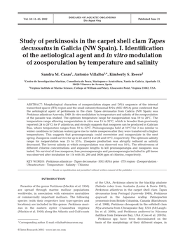 Study of Perkinsosis in the Carpet Shell Clam Tapes Decussatus in Galicia (NW Spain)