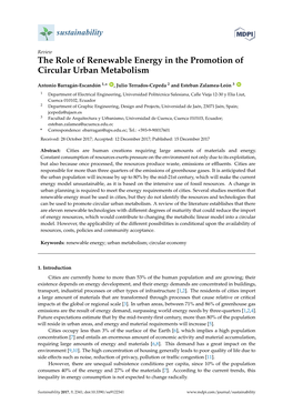 The Role of Renewable Energy in the Promotion of Circular Urban Metabolism