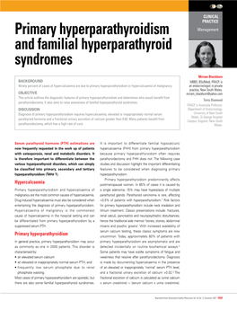 Primary Hyperparathyroidism and Familial Hyperparathyroid Syndromes