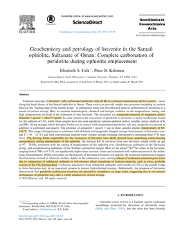 Geochemistry and Petrology of Listvenite in the Samail Ophiolite, Sultanate of Oman: Complete Carbonation of Peridotite During Ophiolite Emplacement