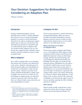 Your Decision: Suggestions for Birthmothers Considering an Adoption Plan Megan Lindsey