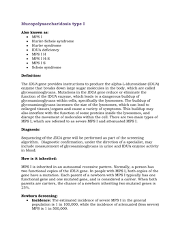 Mucopolysaccharidosis, Type I (MPSI)