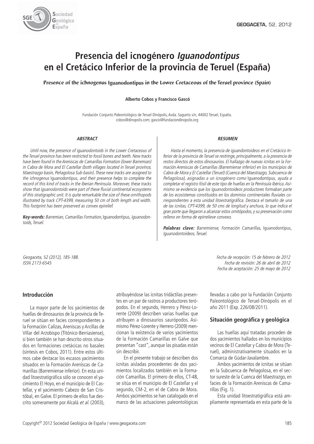 Presencia Del Icnogénero Iguanodontipus En El Cretácico Inferior De La Provincia De Teruel (España)