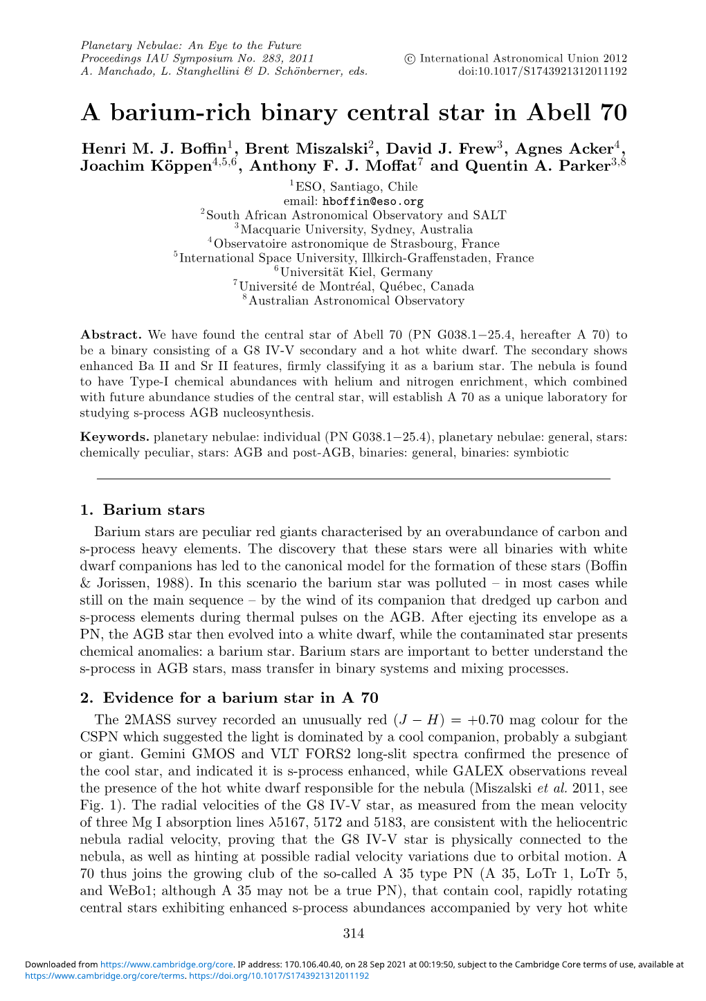 A Barium-Rich Binary Central Star in Abell 70