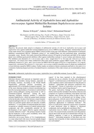 Asphodelus Microcarpus Against Methicillin Resistant Staphylococcus Aureus Isolates