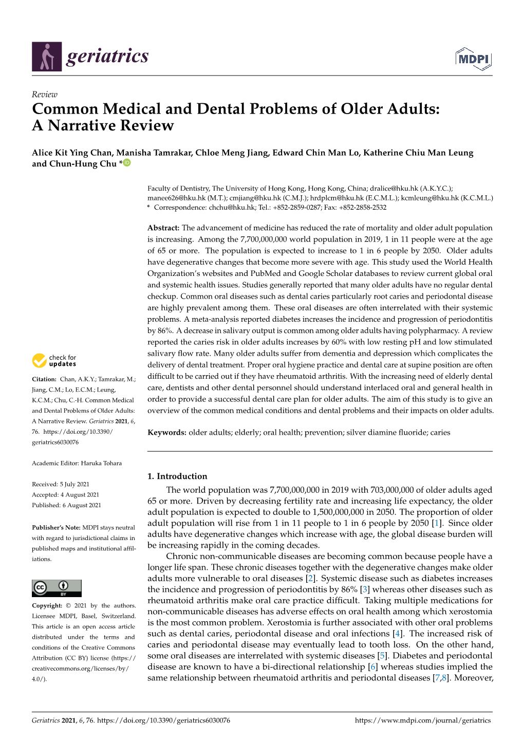 Common Medical and Dental Problems of Older Adults: a Narrative Review