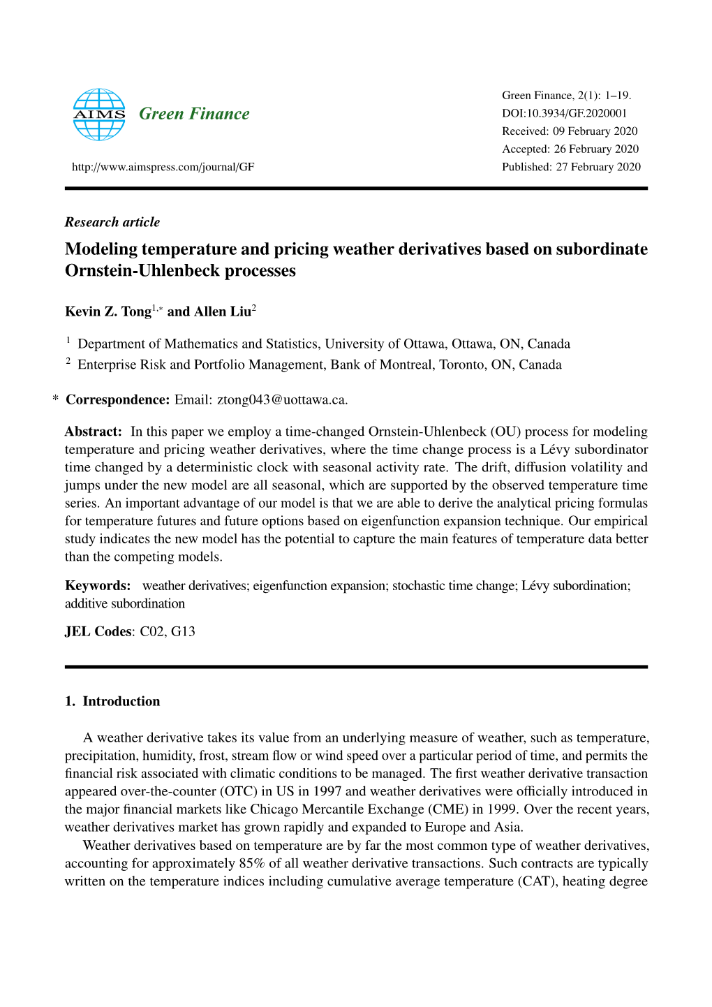 Modeling Temperature and Pricing Weather Derivatives Based on Subordinate Ornstein-Uhlenbeck Processes