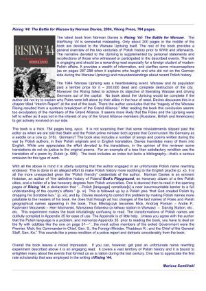 Rising '44: the Battle for Warsaw by Norman Davies, 2004, Viking Press, 784 Pages