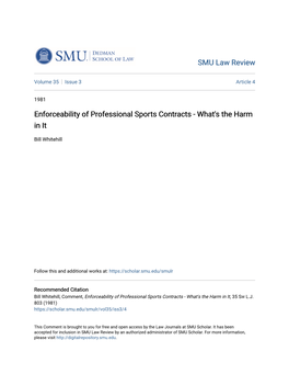 Enforceability of Professional Sports Contracts - What's the Harm in It