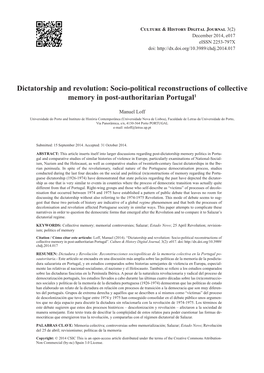 Dictatorship and Revolution: Socio-Political Reconstructions of Collective Memory in Post-Authoritarian Portugal ; Dictadura