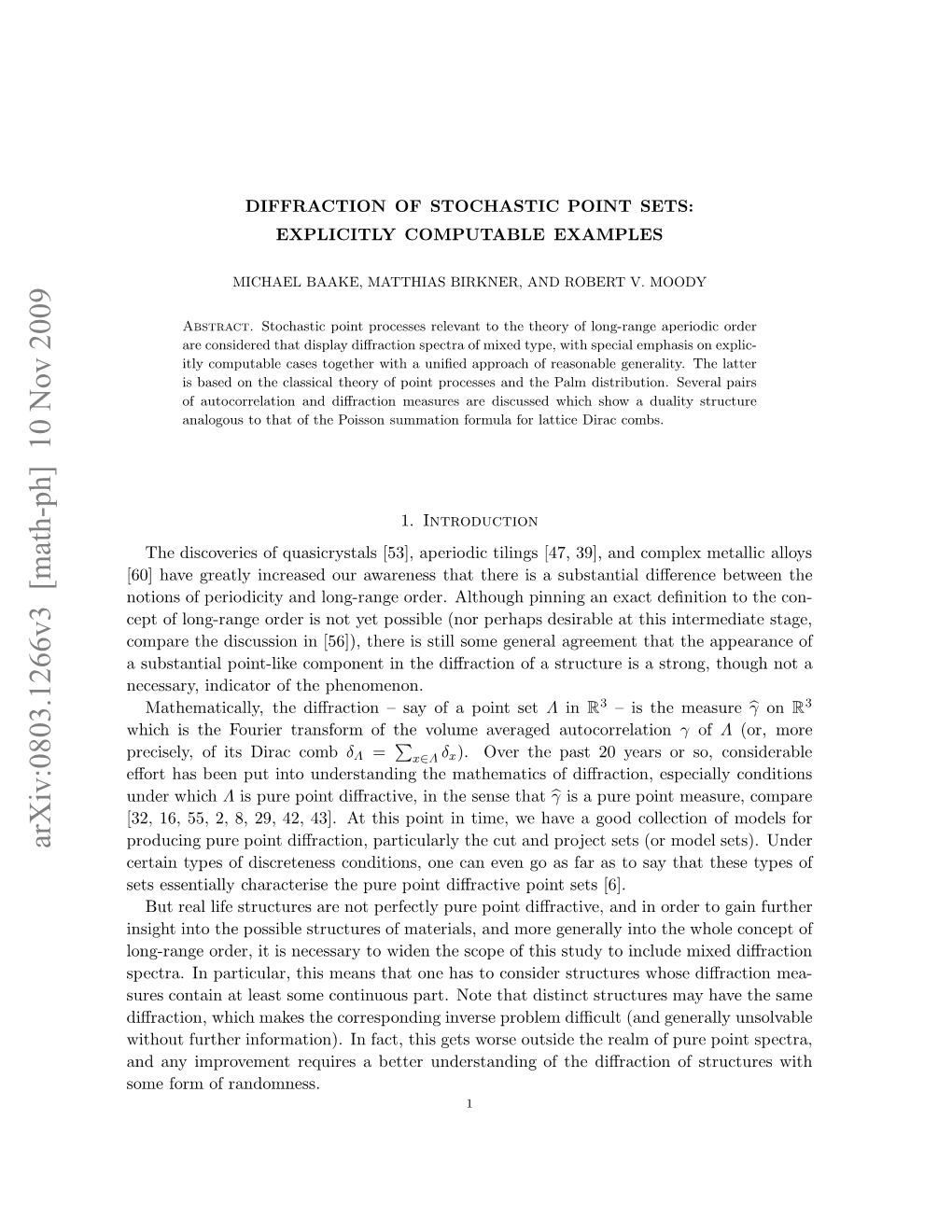 Arxiv:0803.1266V3 [Math-Ph] 10 Nov 2009 N N Mrvmn Eursabte Nesadn Fted the of Understanding Randomness