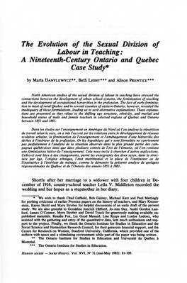 The Evolution of the Sexual Division of Labour in Teaching: a Nineteenth-Century Ontario and Quebec Case Study*