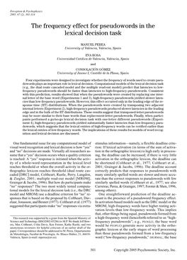 The Frequency Effect for Pseudowords in the Lexical Decision Task