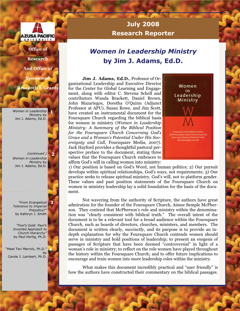 Women in Leadership Ministry by Jim J. Adams, Ed.D