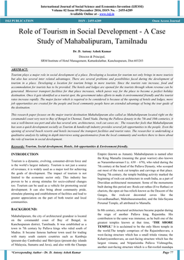 A Case Study of Mahabalipuram, Tamilnadu