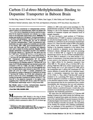 Carbon-I I-D-Threo-Methylphenidate Binding to Dopamine Transporter in Baboon Brain