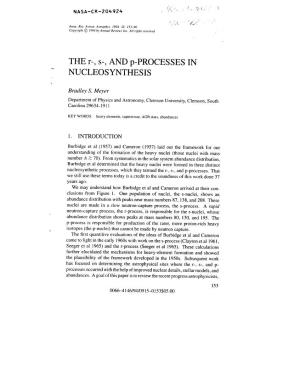 THE R-, S-, and P-PROCESSES in NUCLEOSYNTHESIS