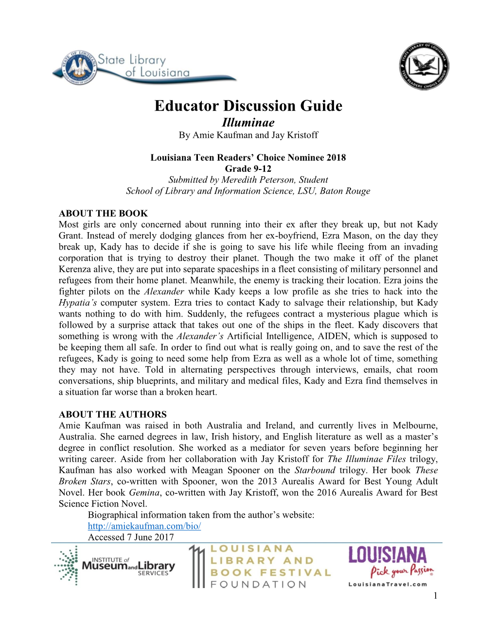 Educator Discussion Guide Illuminae by Amie Kaufman and Jay Kristoff