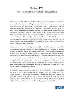 Radio Or TV? the Role of Satellites in Mobile Broadcasting Page 2
