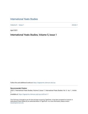 International Yeats Studies, Volume 5, Issue 1