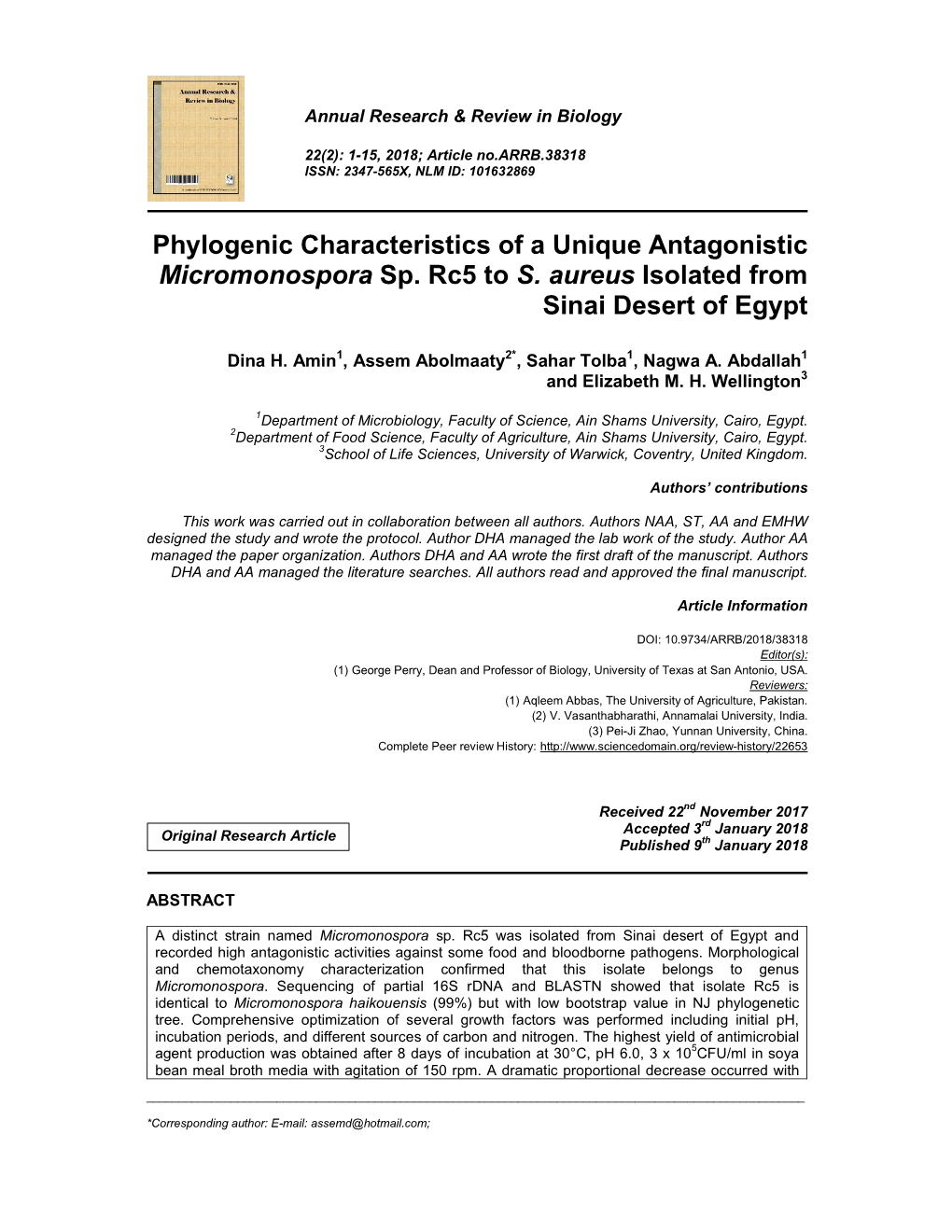 Phylogenic Characteristics of a Unique Antagonistic Micromonospora Sp