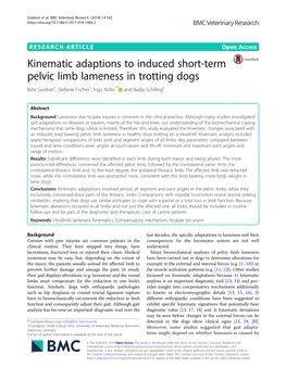 Kinematic Adaptions to Induced Short-Term Pelvic Limb Lameness in Trotting Dogs Birte Goldner1, Stefanie Fischer1, Ingo Nolte1* and Nadja Schilling2