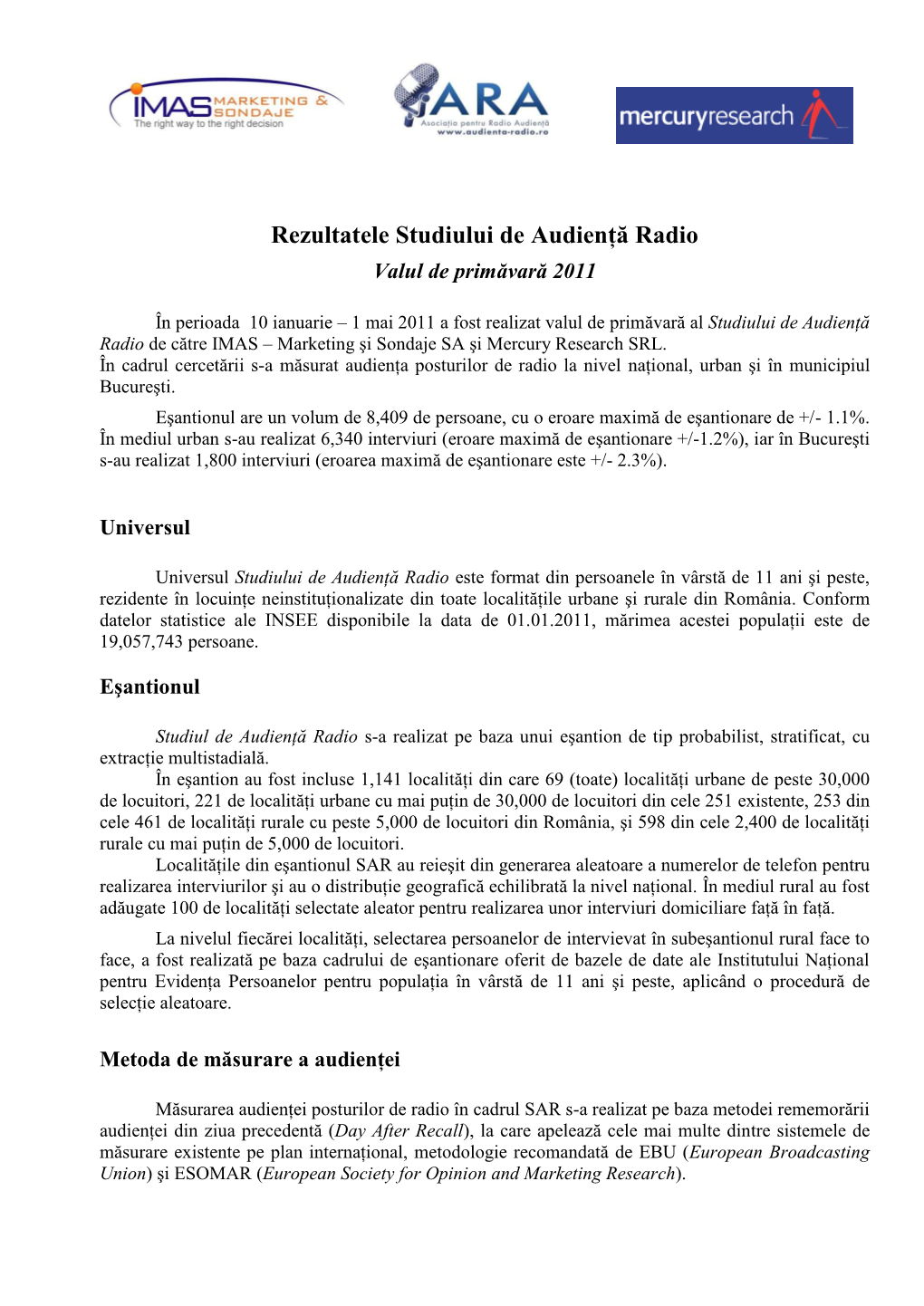 Rezultatele Studiului De Audienţă Radio În Bucureşti