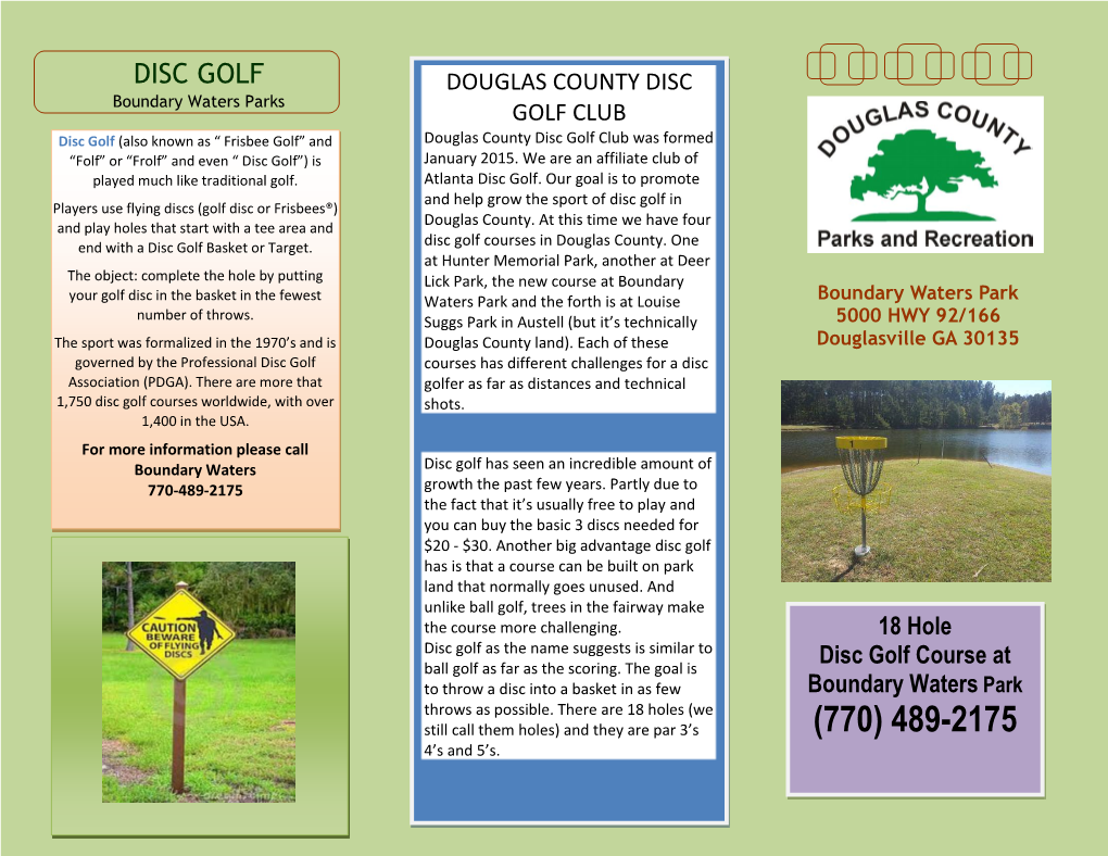 Boundary Waters Park Disc Golf Brochure