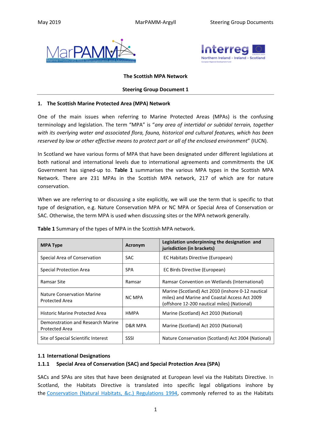 Marpamm Argyll Steering Group MPA Summary Paper