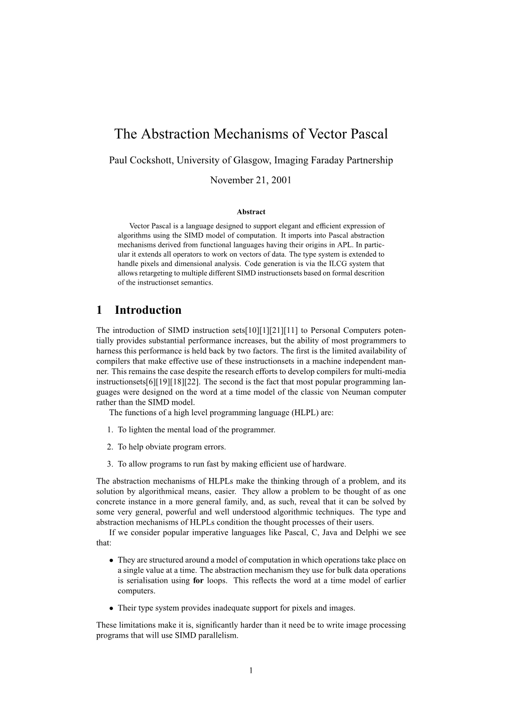 The Abstraction Mechanisms of Vector Pascal